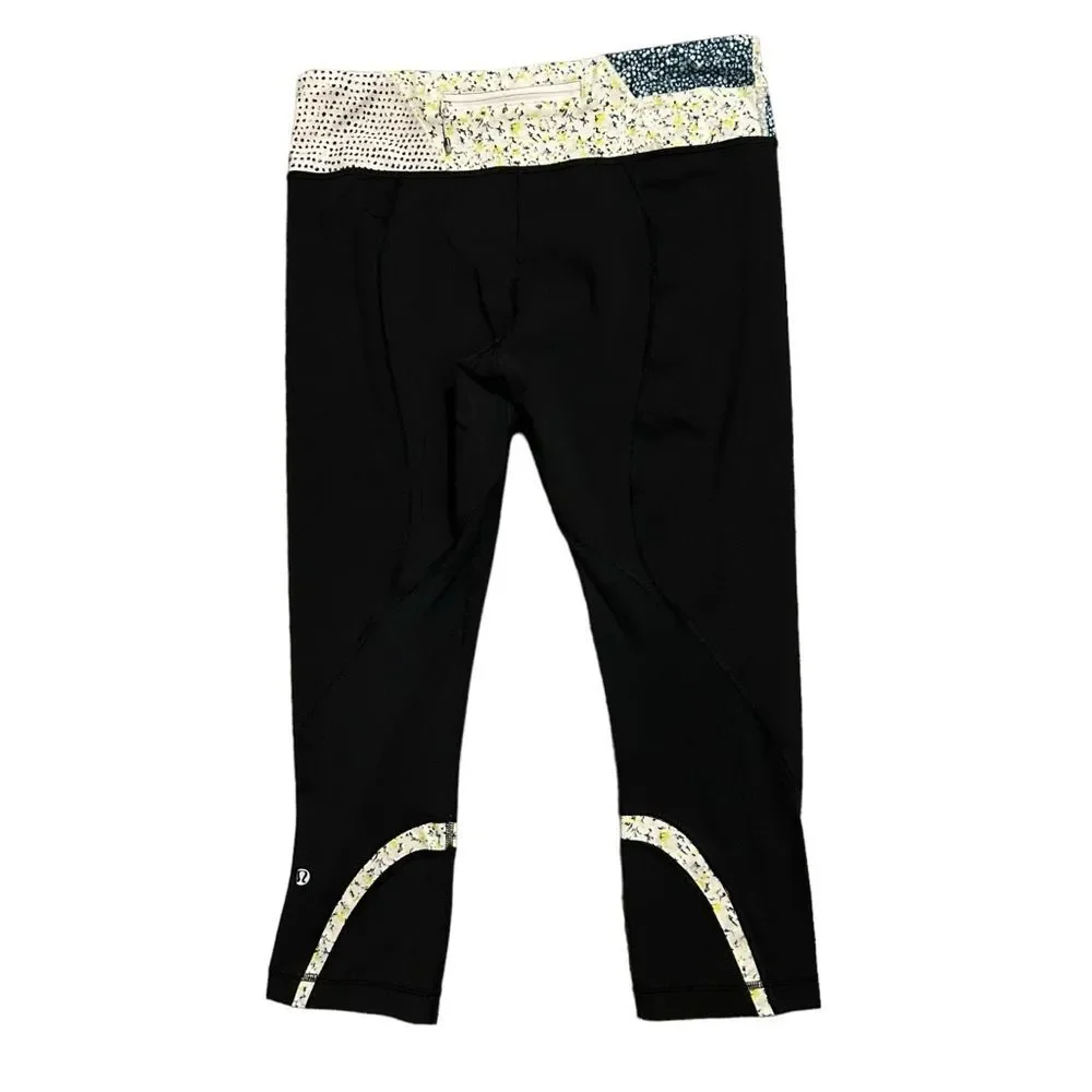 LULULEMON RUN: Inspire Crop II Black/Quilt/Fresh Fleur Neutral Blush Split Pea 8